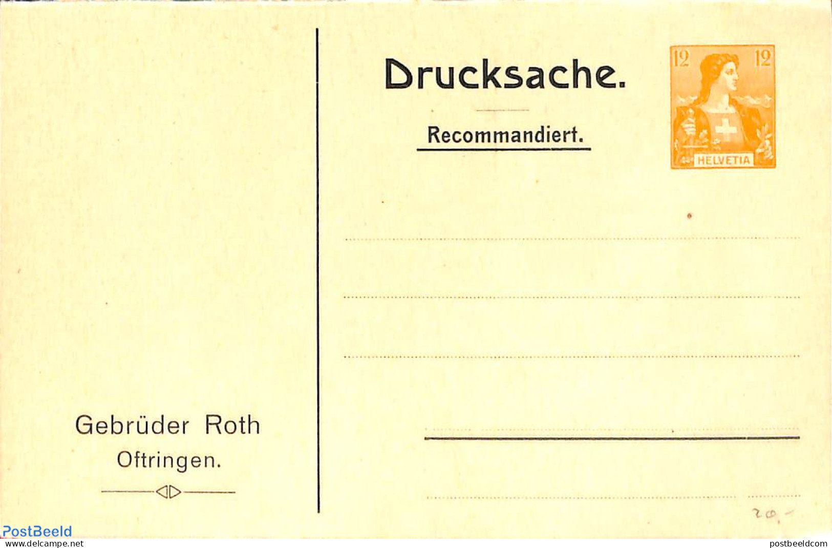 Switzerland 1907 Private Reply Paid Postcard 12/2c, Gebr. Roth Oftringen, Unused Postal Stationary - Lettres & Documents