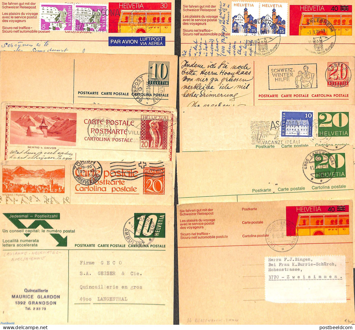 Switzerland 1960 Lot Of 10 Swiss Postcards, Used, Used Postal Stationary - Storia Postale