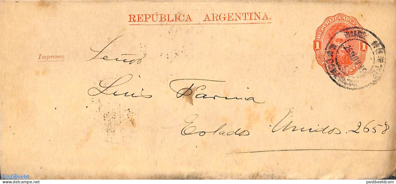 Argentina 1891 Wrapper 1c, Used, Used Postal Stationary - Cartas & Documentos