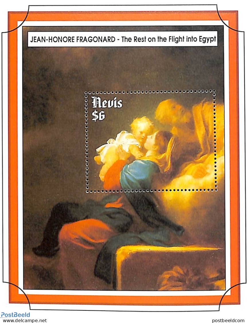 Nevis 1993 Christmas, Fragonard S/s, Mint NH, Religion - Christmas - Art - Paintings - Navidad