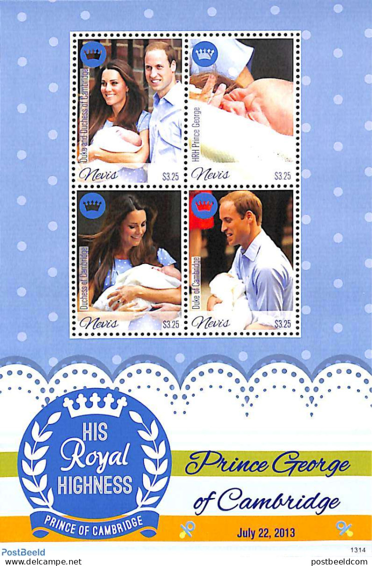 Nevis 2013 Birth Of Prince George 4v M/s, Mint NH, History - Kings & Queens (Royalty) - Königshäuser, Adel