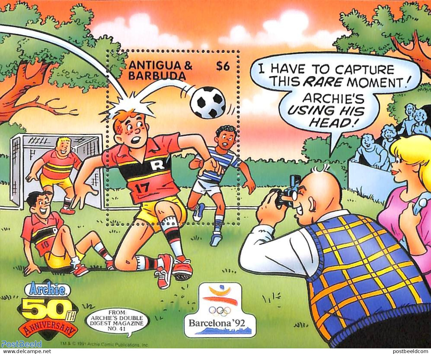 Antigua & Barbuda 1991 Olympic Games, Archie S/s, Mint NH, Sport - Football - Olympic Games - Art - Comics (except Dis.. - Comics