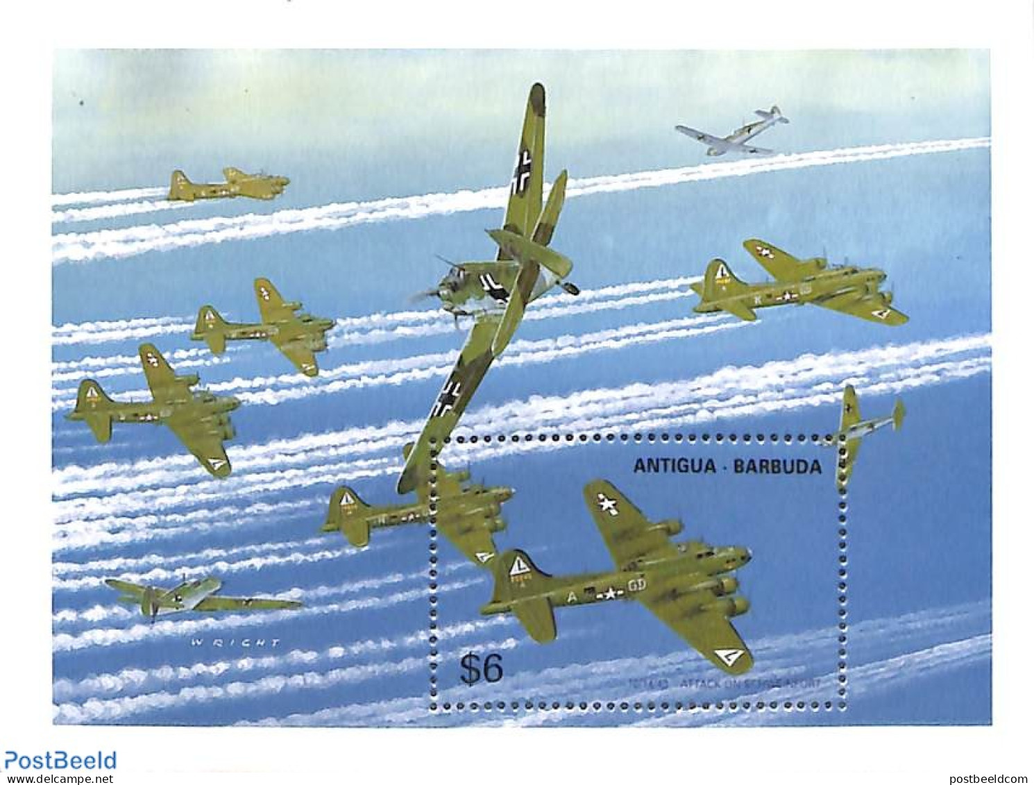 Antigua & Barbuda 1991 Attack On Schweinfurt S/s, Mint NH, History - Transport - World War II - Aircraft & Aviation - 2. Weltkrieg