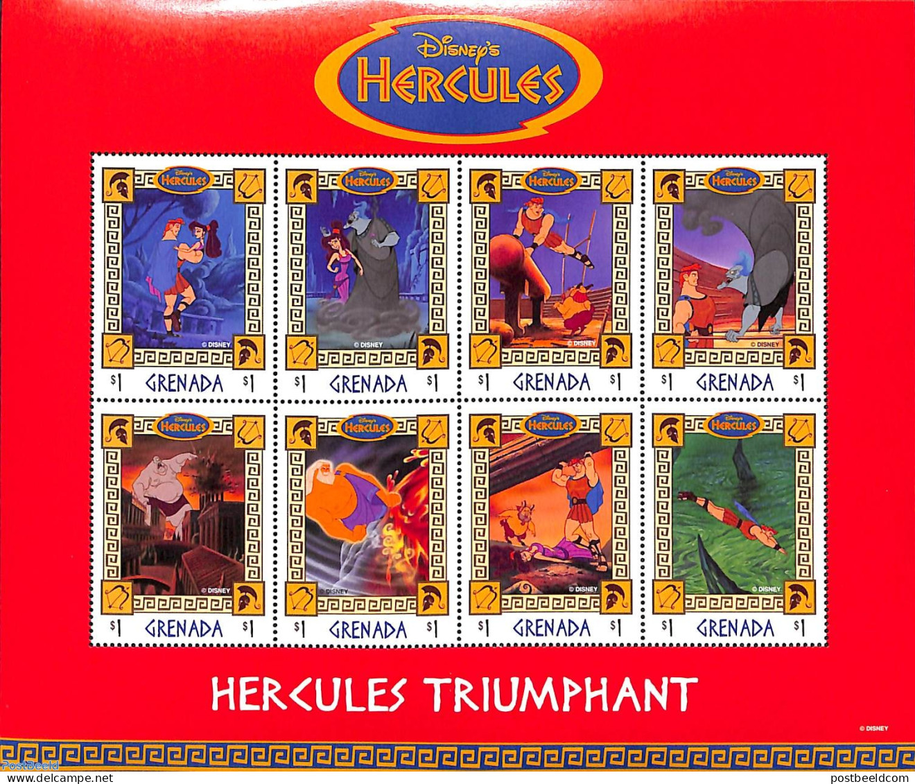 Grenada 1998 Hercules 8v M/s, Mint NH, Art - Disney - Disney
