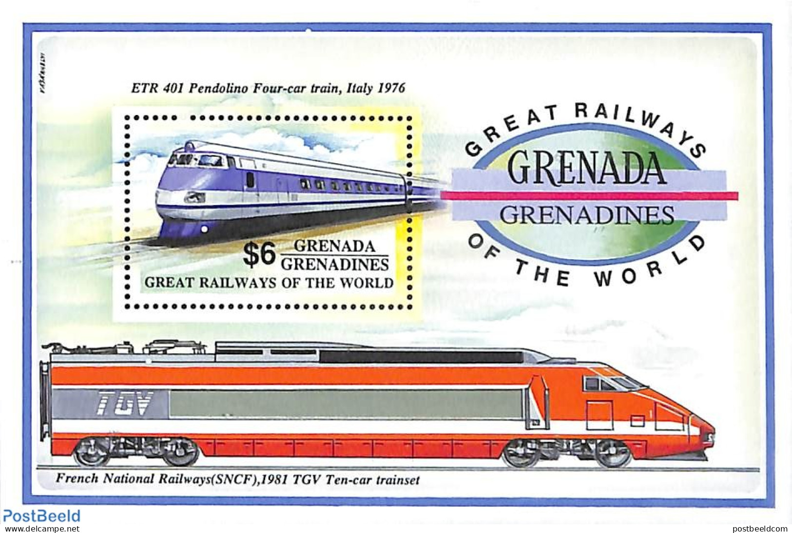 Grenada Grenadines 1992 Pendolino Four-car Train S/s, Mint NH, Transport - Railways - Trains