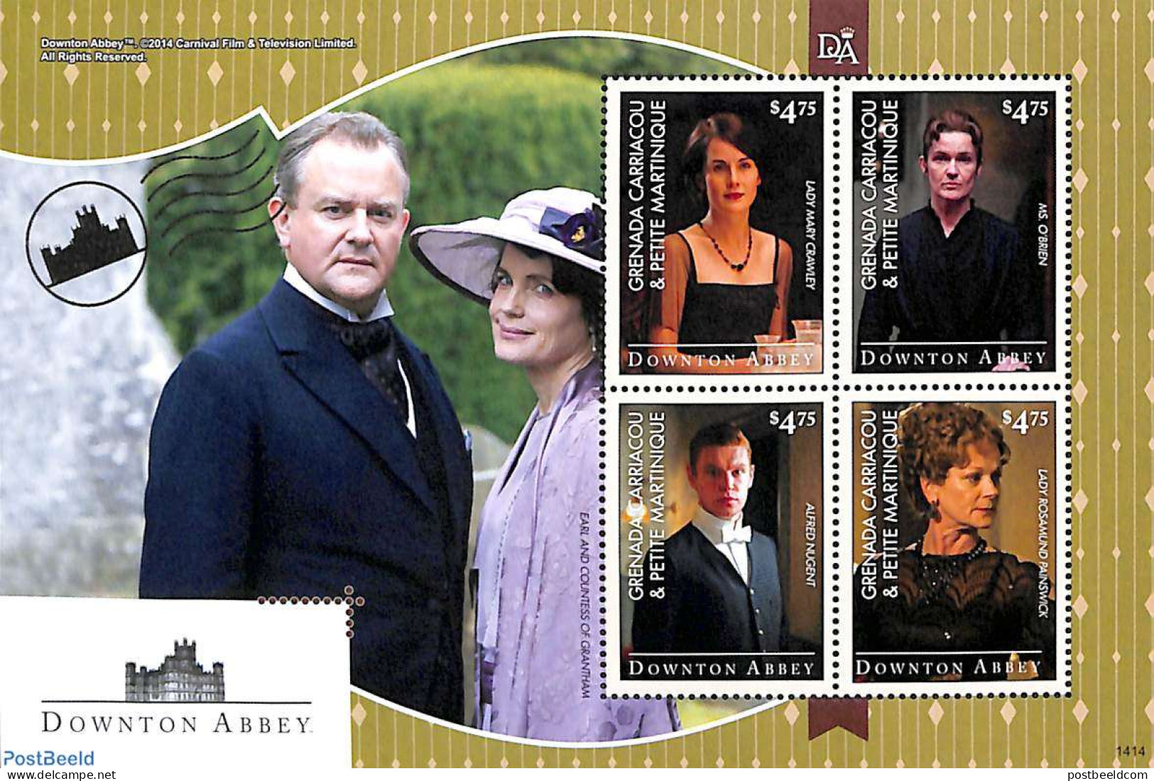 Grenada Grenadines 2014 Downtown Abbey 4v M/s, Mint NH, Performance Art - Movie Stars - Actores