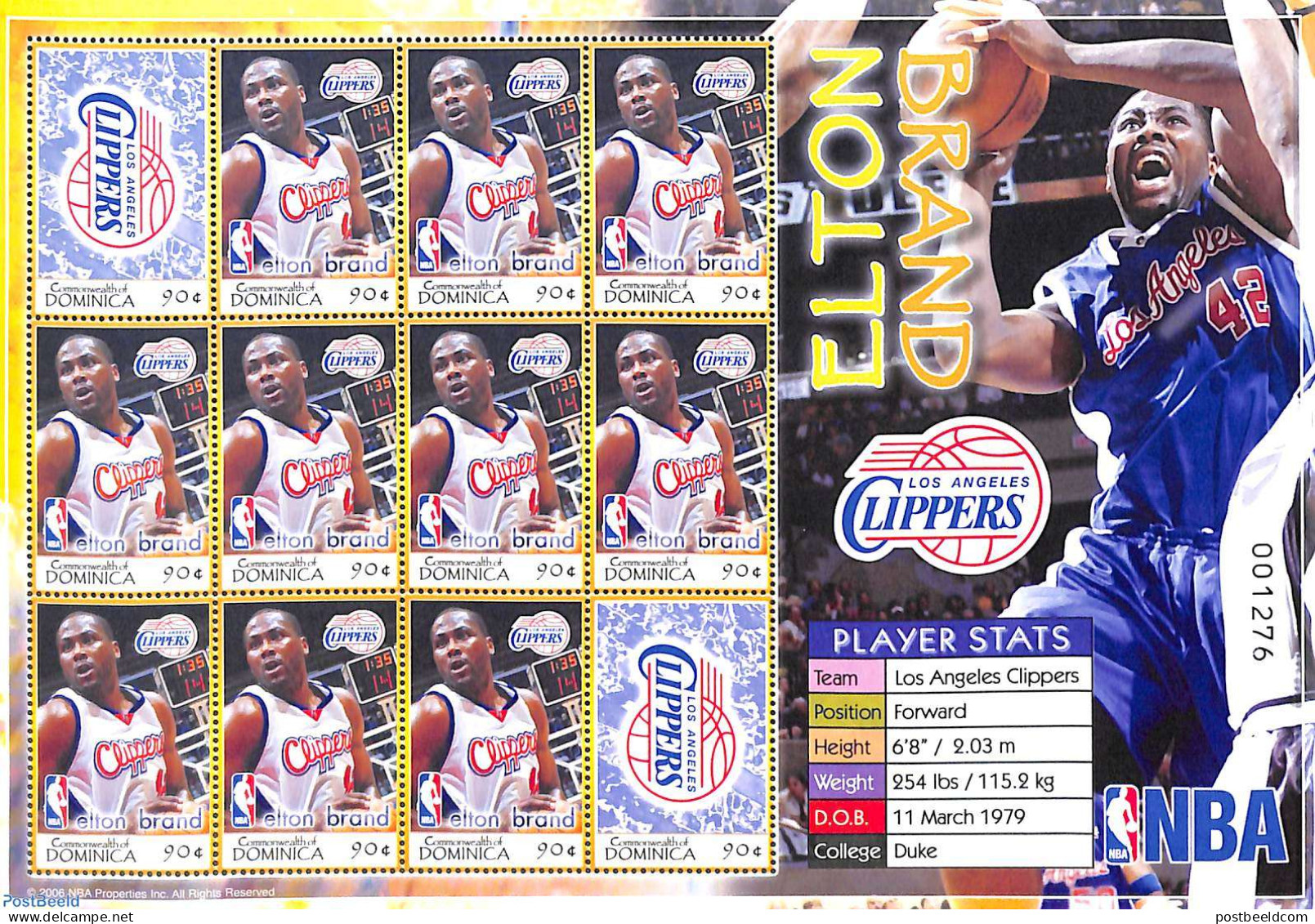 Dominica 2006 Los Angeles Clippers, Elton Brand M/s, Mint NH, Sport - Basketball - Basketball
