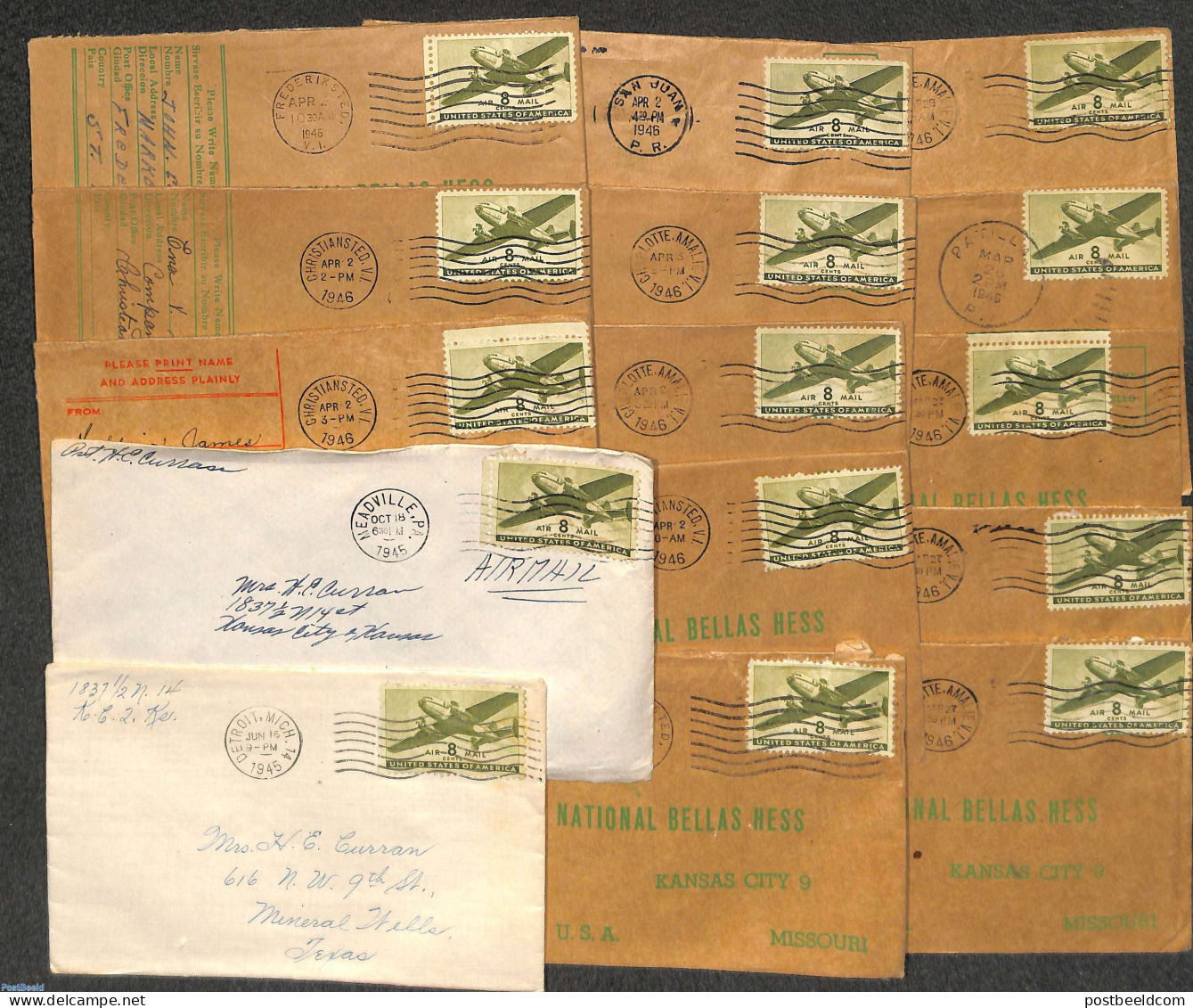 United States Of America 1946 Lot With 15 Covers, Postal History, Transport - Aircraft & Aviation - Brieven En Documenten