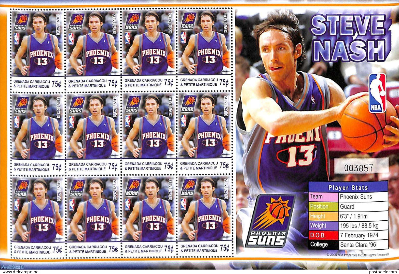 Grenada Grenadines 2005 Steve Nash M/s, Mint NH, Sport - Basketball - Basketball