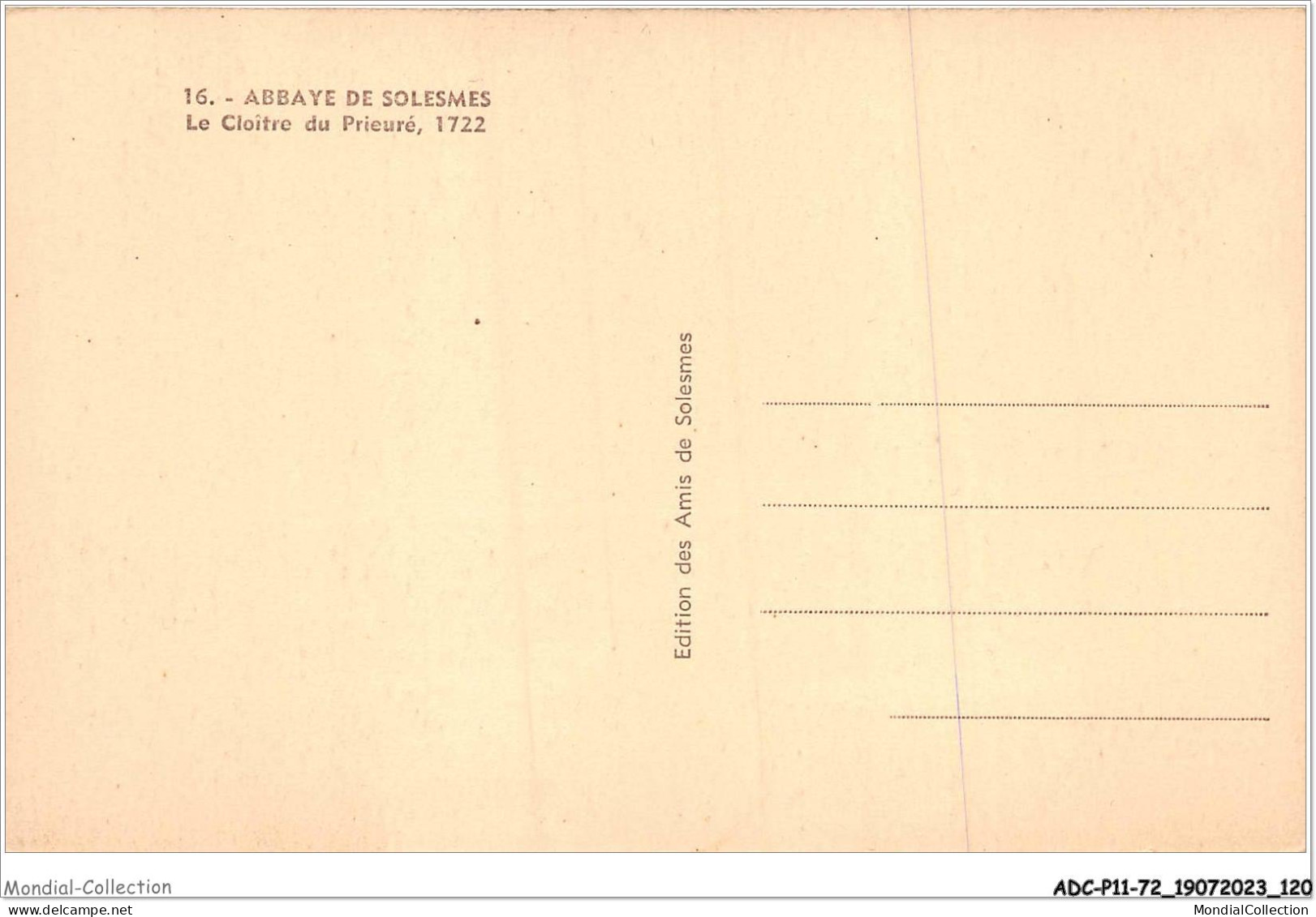 ADCP11-72-1062 - Abbaye De SOLESMES - Le Cloître Du Prieuré - 1722 - Solesmes