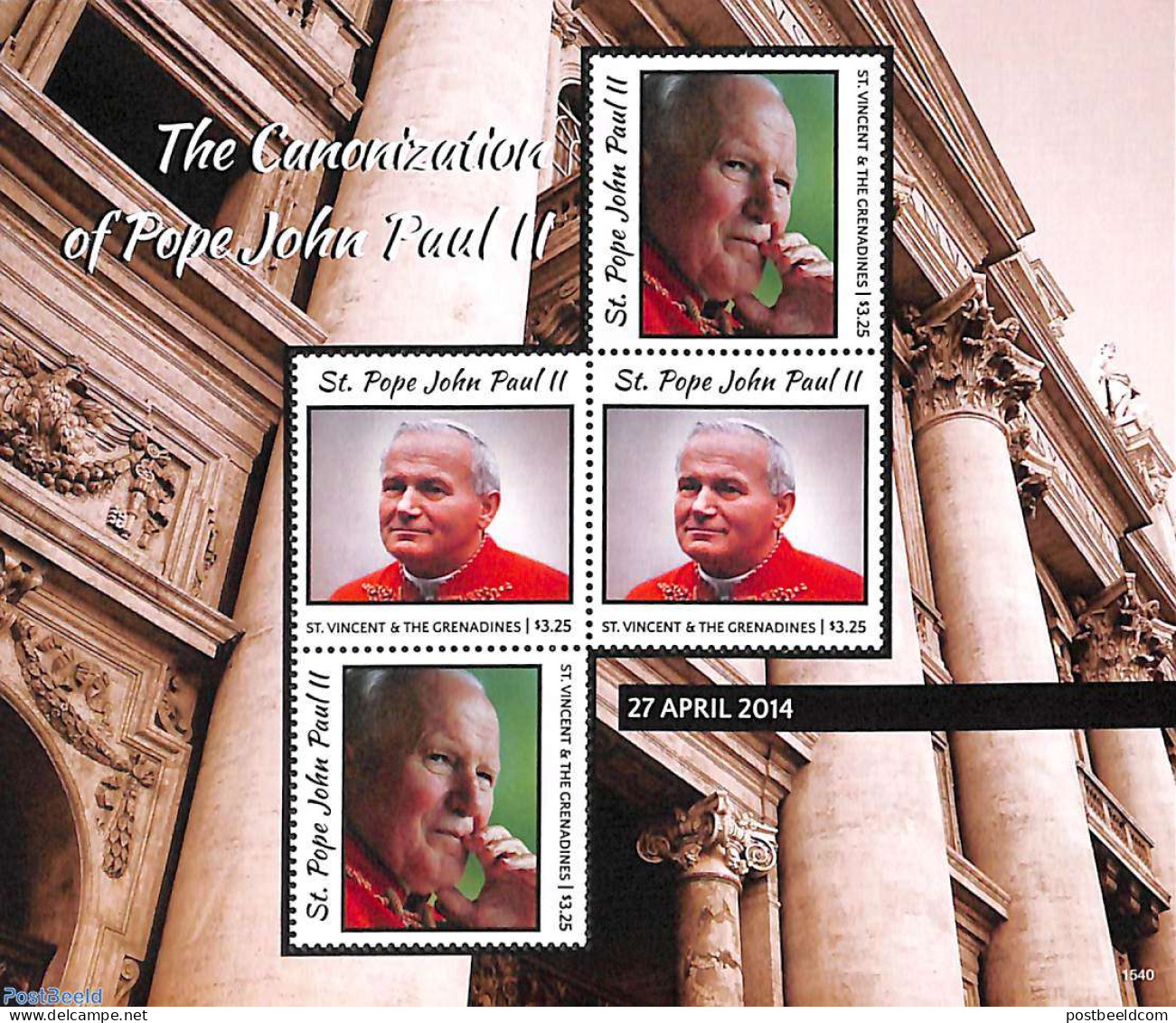 Saint Vincent 2015 The Canonization Of Pope John Paul II 2x2v M/s, Mint NH, Religion - Pope - Pausen