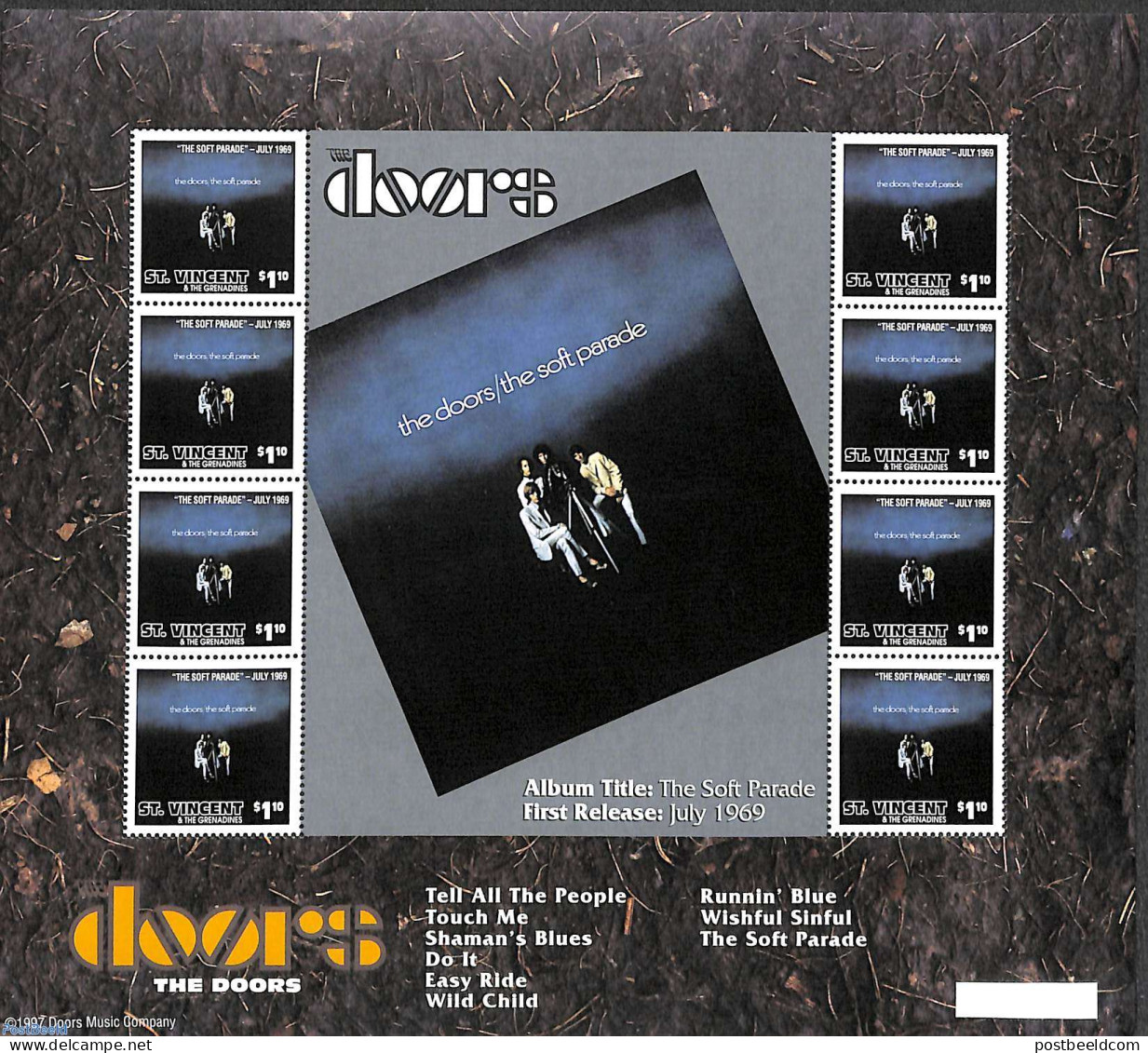 Saint Vincent 1997 The Doors M/s, Mint NH, Performance Art - Music - Popular Music - Musik