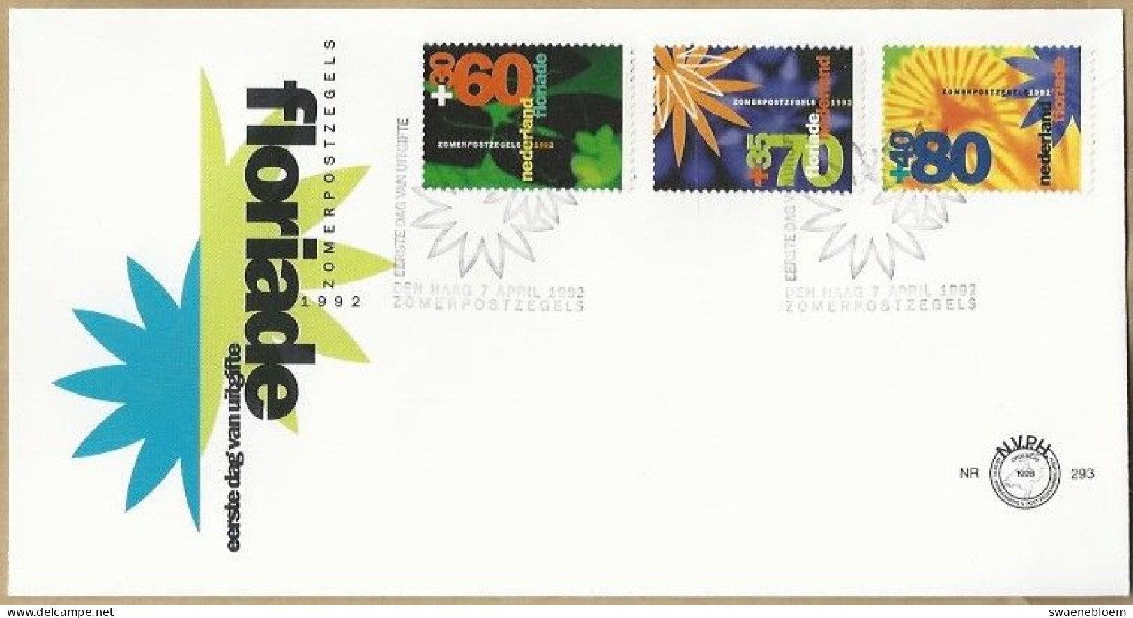 NL.- FDC. NVPH Nr. 293. EERSTE DAG VAN UITGIFTE. FIRST DAY OF ISSUE. 07-04-1992. FLORIADE. ZOMERPOSTZEGELS - FDC