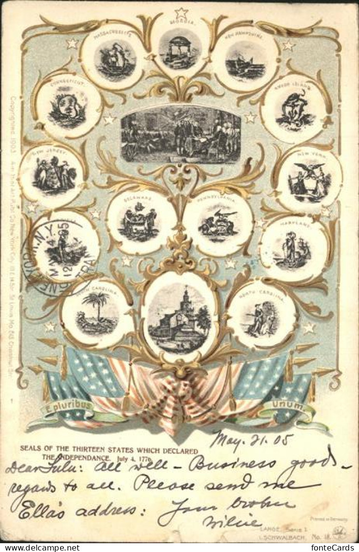 41327086 Newark_New_Jersey Seals Of The Thirteen States Which Declared The Indep - Sonstige & Ohne Zuordnung