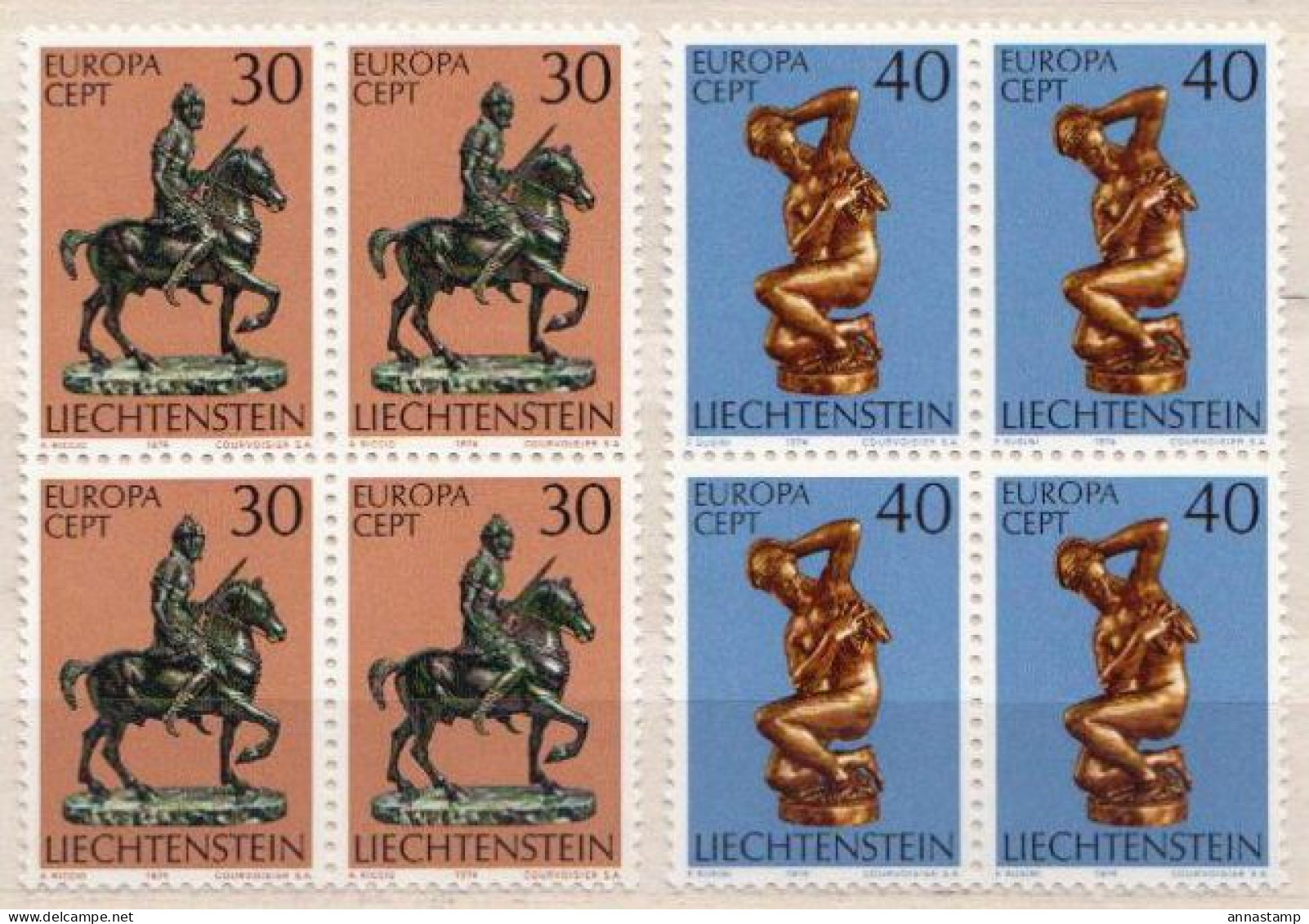 Liechtenstein MNH Set In Blocks Of 4 Stamps - 1974