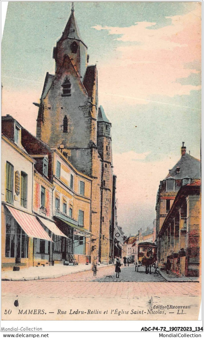 ADCP4-72-0377 - MAMERS - Rue Ledru-rollin Et L'église Saint-nicolas  - Mamers