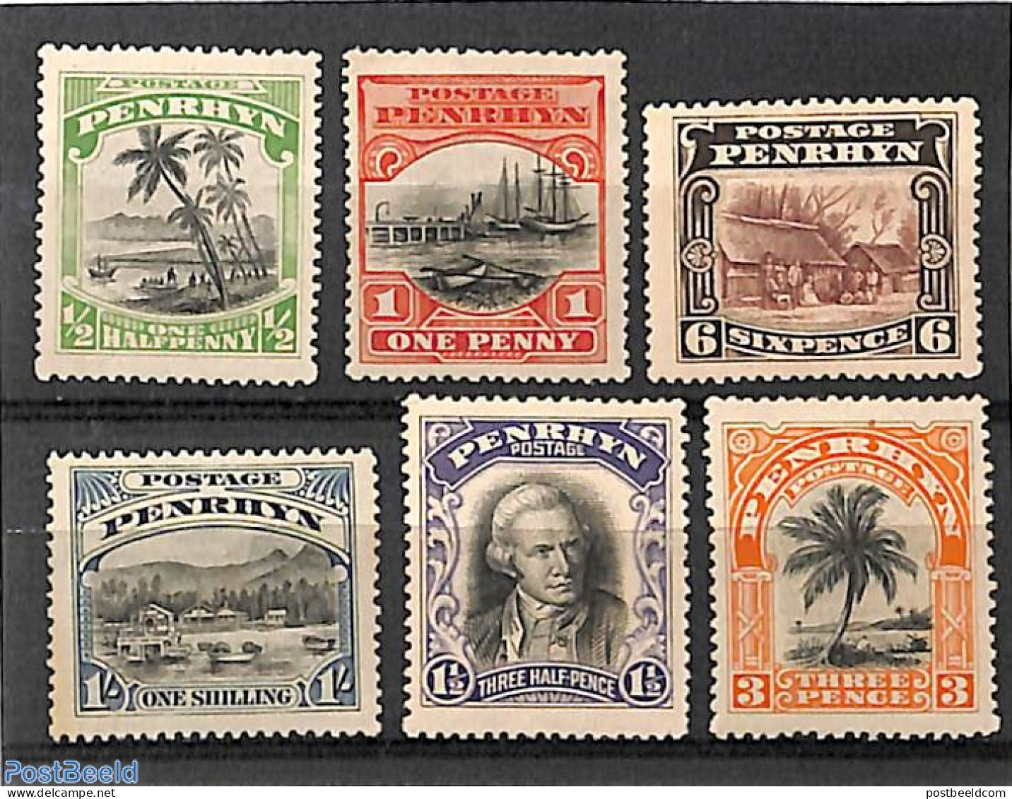 Penrhyn 1920 Definitives 6v, Unused (hinged), History - Nature - Transport - Explorers - Trees & Forests - Ships And B.. - Explorers