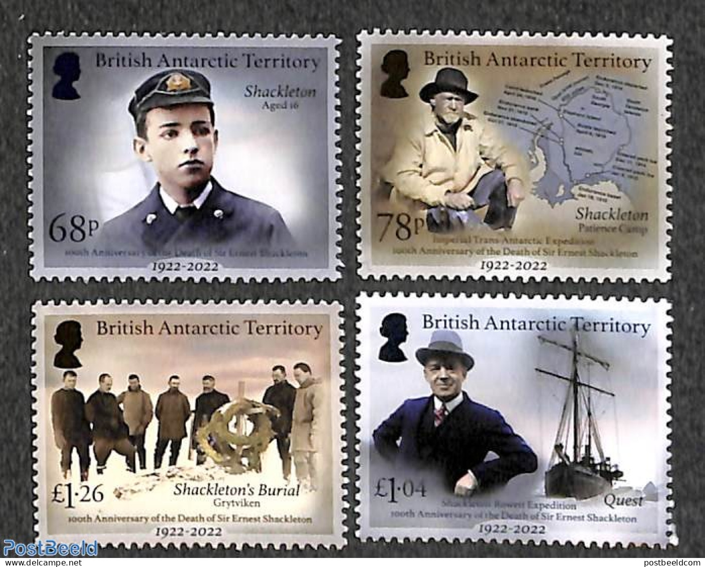 British Antarctica 2022 Sir Ernest Shackleton 100th Death Anniversary 4v, Mint NH, History - Science - Transport - Var.. - Esploratori