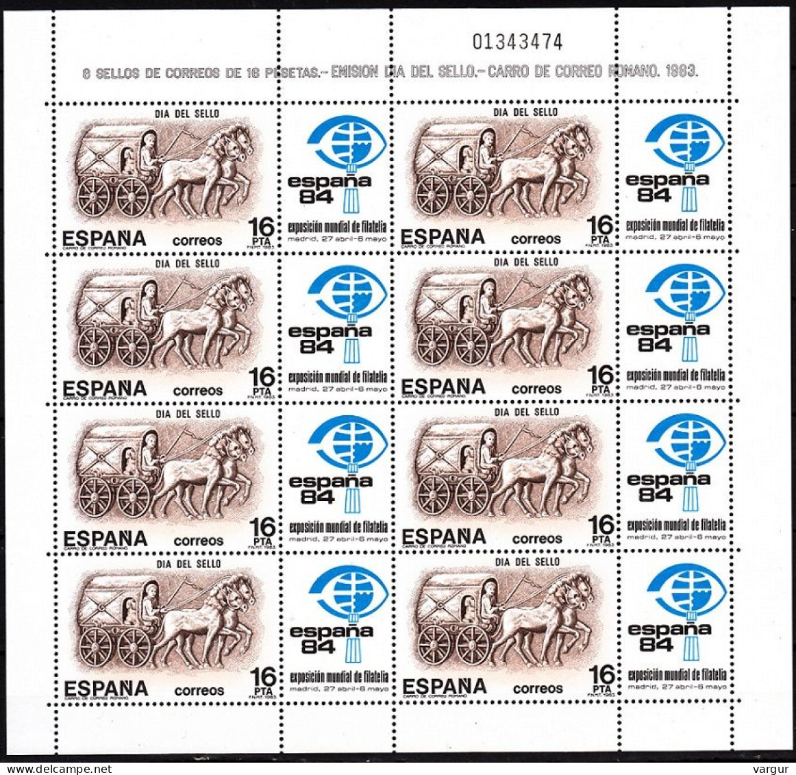 SPAIN 1983 Philately. Stamp Day. Roman Mail Cart. MINI-SHEET, MNH - Giornata Del Francobollo