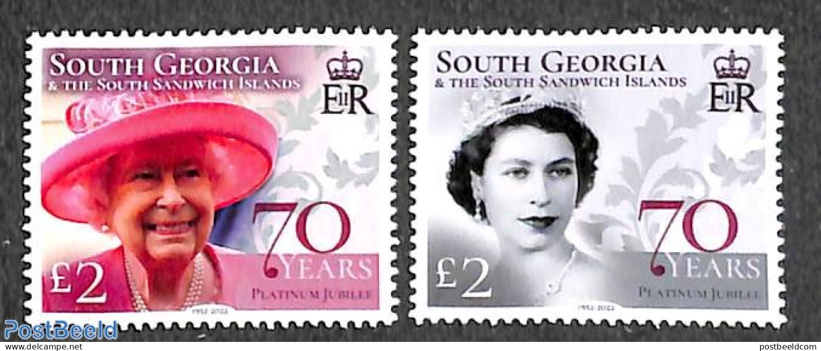 South Georgia / Falklands Dep. 2022 Queen Elizabeth II, Platinum Jubilee 2v, Mint NH, History - Kings & Queens (Royalty) - Case Reali