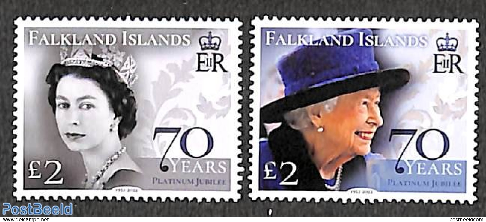 Falkland Islands 2022 Queen Elizabeth II, Platinum Jubilee 2v, Mint NH, History - Kings & Queens (Royalty) - Case Reali