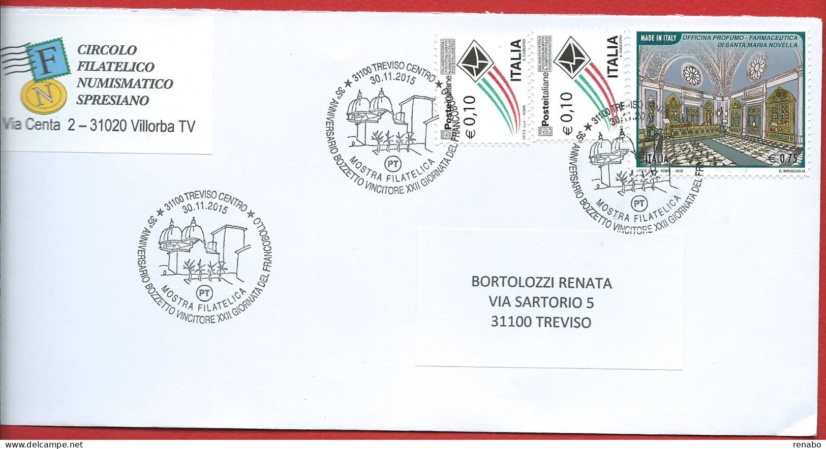 Italia 2015; Officina Profumo; Annullo Speciale Per "Anniversario Del Bozzetto 22° Giornata Del Francobollo ". - 2011-20: Cartas & Documentos