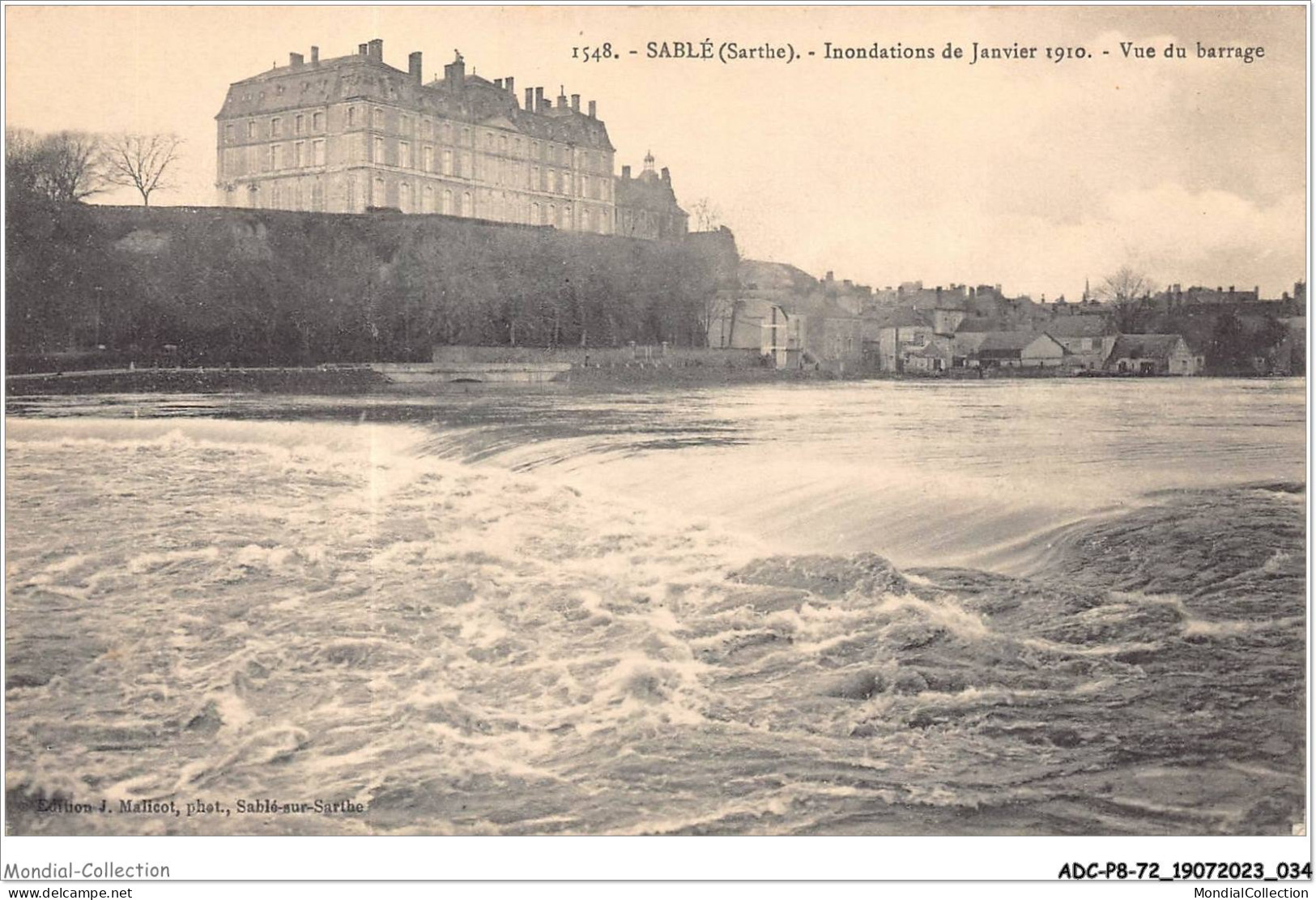 ADCP8-72-0722 - SABLE - Inondations De Janvier 1910 - Vue Du Barrage  - Sable Sur Sarthe