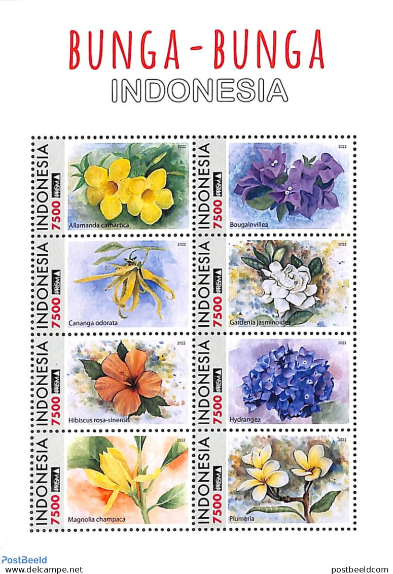 Indonesia 2023 Bunga Bunga, Flowers 8v M/s, Mint NH, Nature - Flowers & Plants - Indonesien