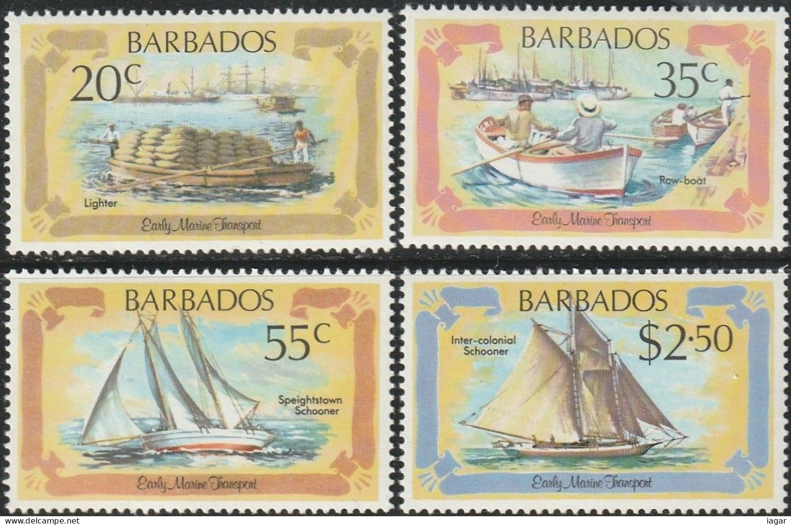 THEMATIC TRANSPORTS: EARLY MARINE TRANSPORT.  LIGHTER, ROWING BOAT, SPEIGHTSTOWN AND INTER-COL SCHOONER -    BARBADOS - Otros (Mar)