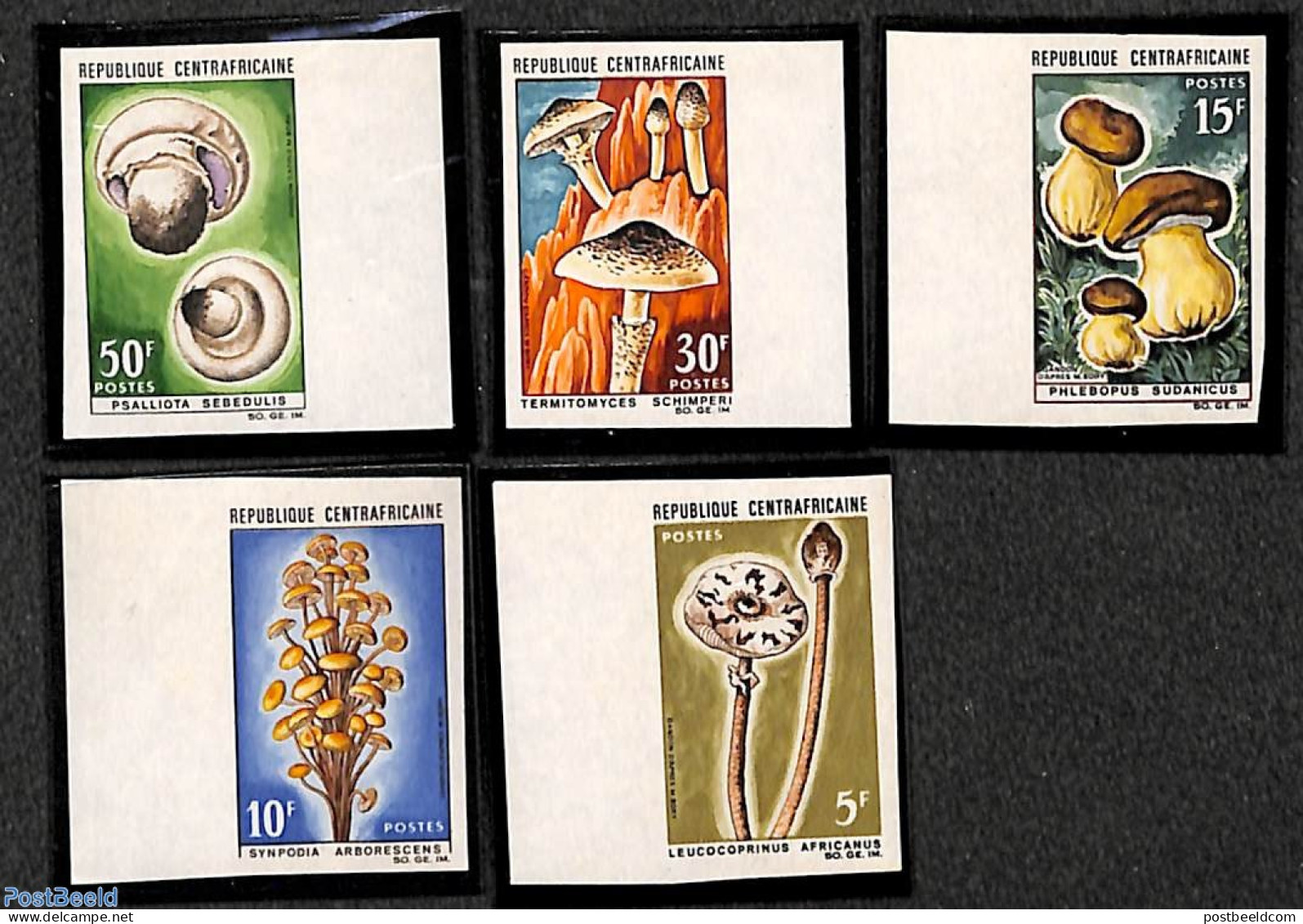 Central Africa 1967 Mushrooms 5v, Imperforated, Mint NH, Nature - Mushrooms - Paddestoelen