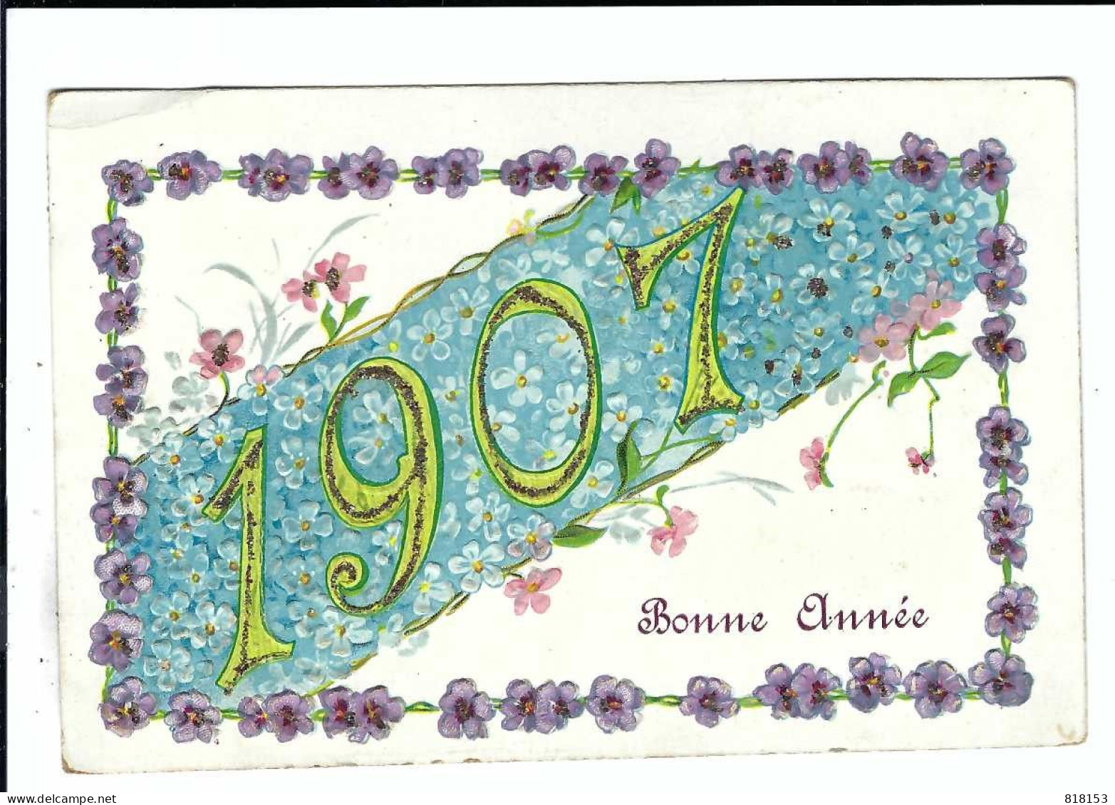 1907    Bonne Année           Reliëf Kaart Met Glittersteentjes - Año Nuevo