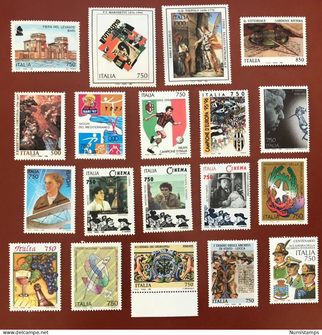 1996 - Italian Republic (19 New Stamps) MNH - ITALY STAMPS - 1991-00: Nieuw/plakker
