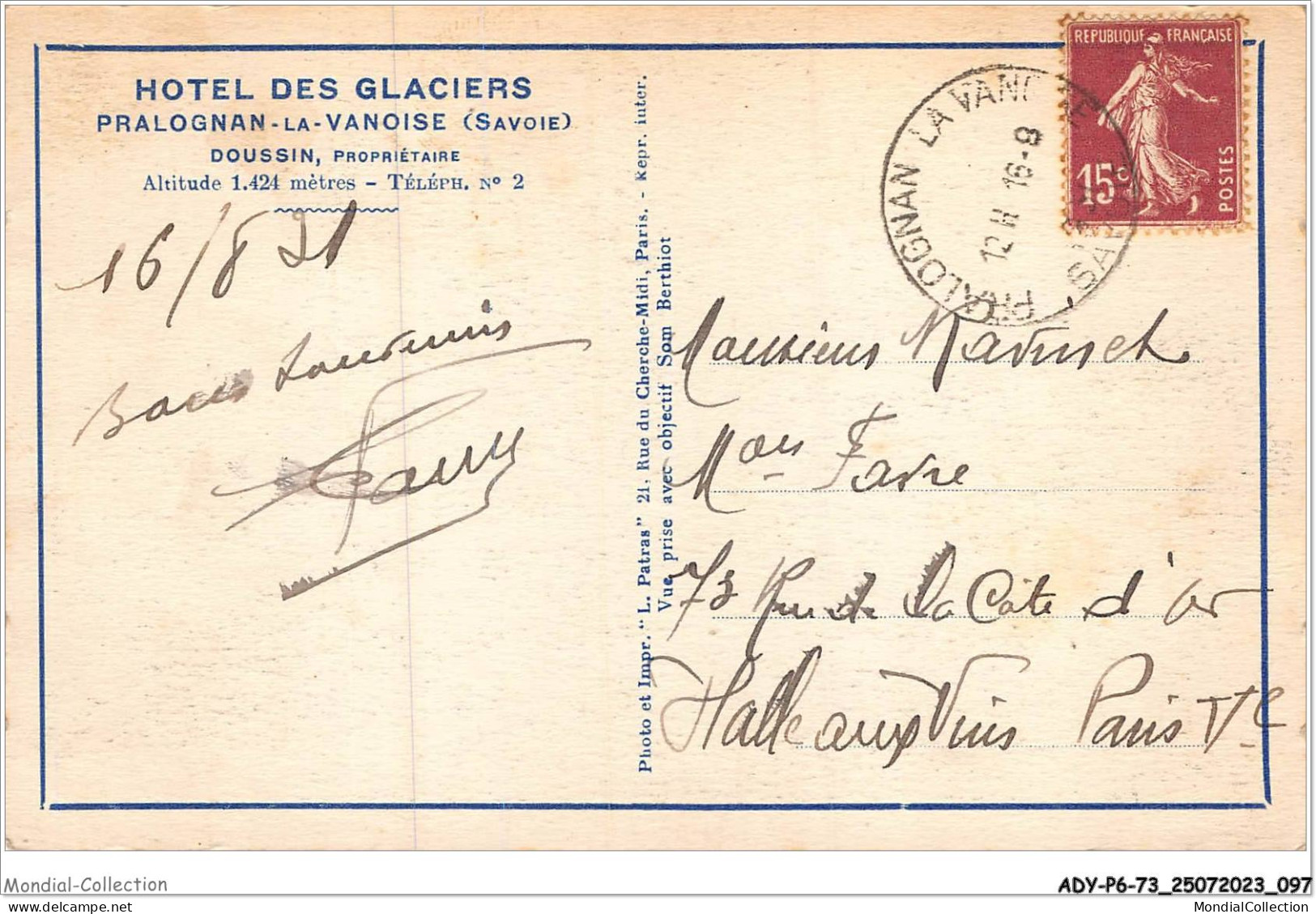 ADYP6-73-0509 - PRALOGNAN-LA-VANOISE - Doussin - Propriétaire - Hôtel Des Glaciers  - Pralognan-la-Vanoise