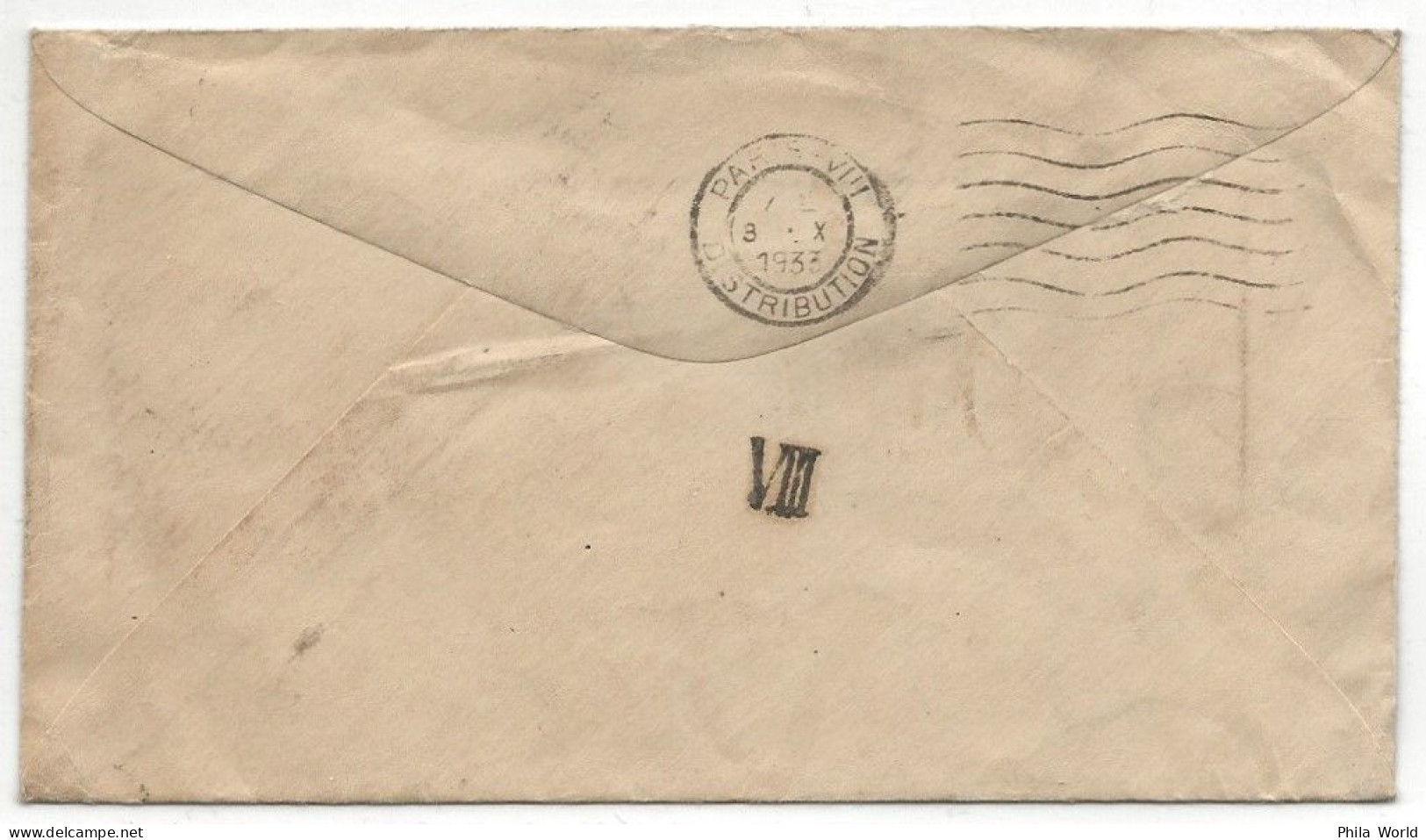 CHINE 1933 Lettre Cover 25c Bleu SHANGHAI 07 Sept Pour France PARIS VIII DISTRIBUTION 08 Oct VIA SIBERIA - 1912-1949 Republic