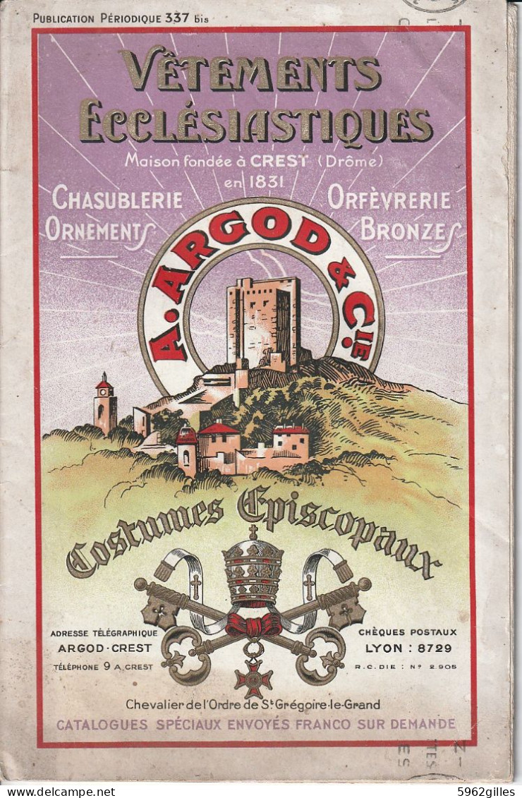 26 DROME CREST Près VALENCE Près DIE SAILLANS Catalogue Ecclésiastique A.ARGOD N° 337 Bis Avant 1914 - Historische Dokumente