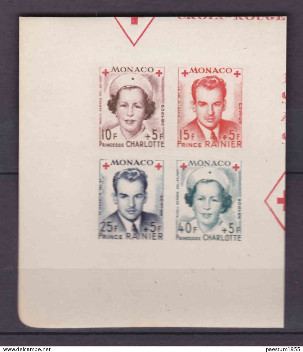 Quart-bloc MONACO NEUF** MNH 1949 Croix-Rouge Monégasque Prince Rainier - Princesse Charlotte  3B - Bloques