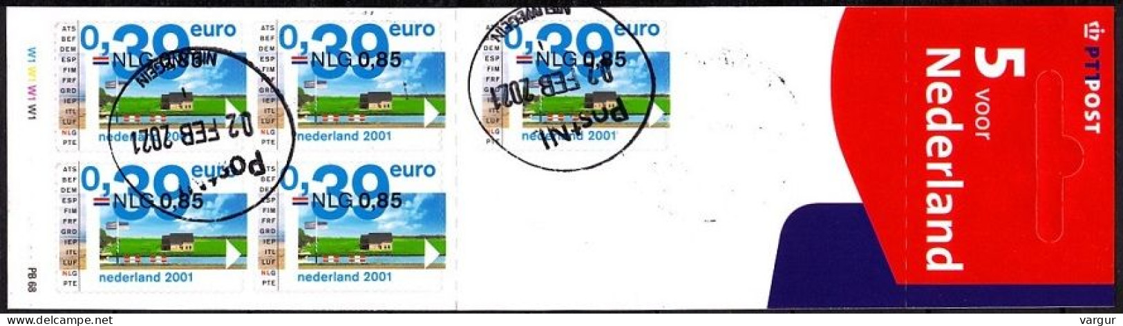 NETHERLANDS 2001 Canal, Dual Currency. BOOKLET Of 5v Self-Adhesive, Used - Booklets & Coils