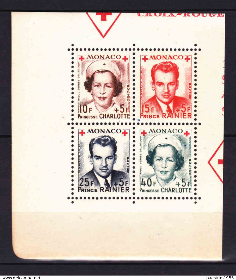 Quart-bloc MONACO NEUF** 1949 Croix-Rouge Monégasque Prince Rainier - Princesse Charlotte 3A - Bloques