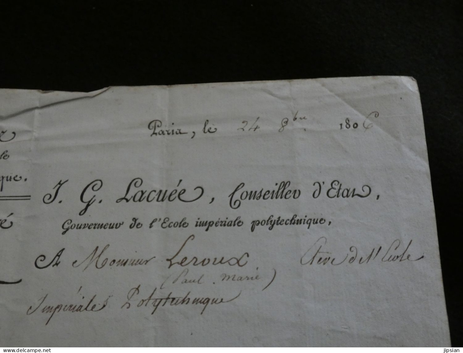 Lettre Autographe De 1806 Général Jean Girard Lacuée Comte De Cessac Gouverneur école Polytechnique  -- Z1 - Dokumente