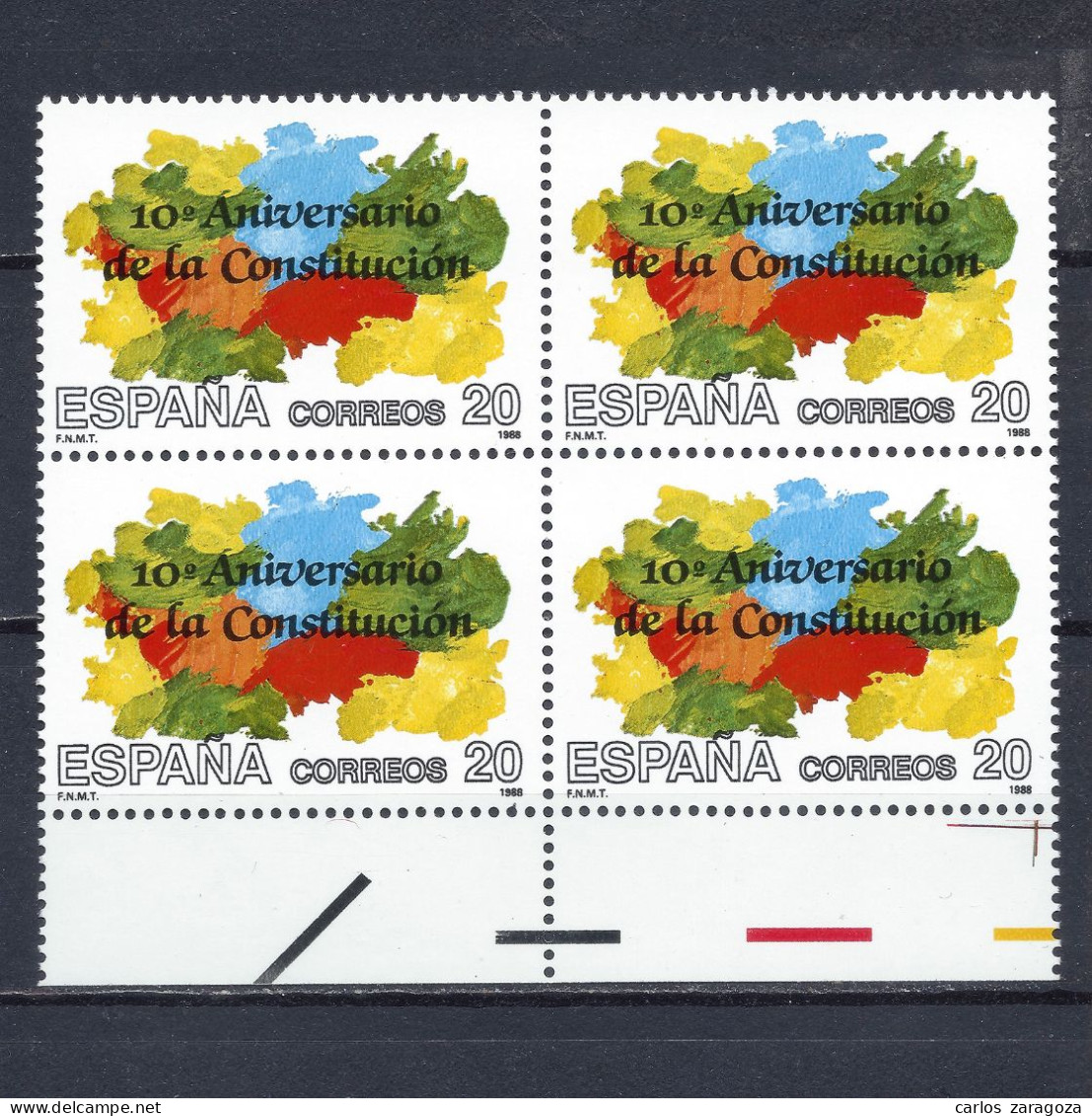 ESPAÑA 1988—CONSTITUCION ESPAÑOLA—EN BLOQUE ** EDI 2596, YT 2591, Mi 2856 - Unused Stamps