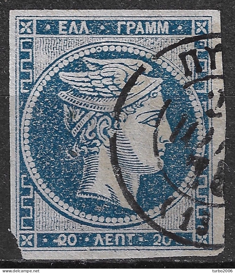 GREECE Plateflaw CF2 In 1872-76  Large Hermes Meshed Paper Issue 20 L Bright Sky Blue Vl. 55 / H 41 A - Errors, Freaks & Oddities (EFO)