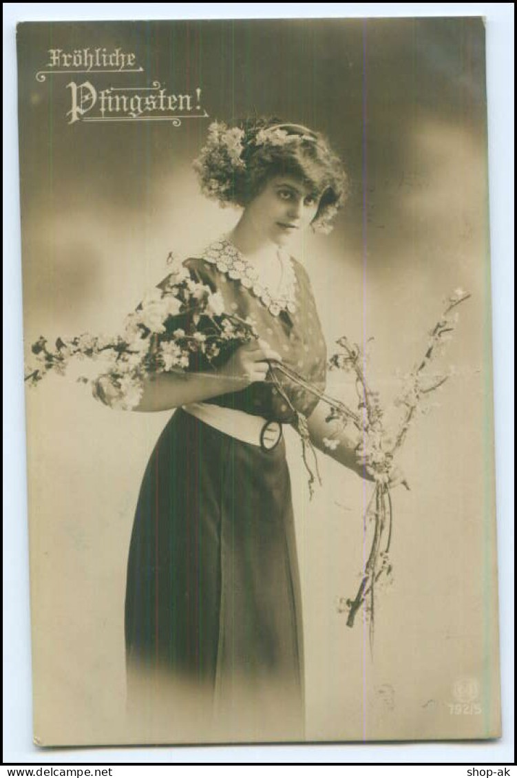 Y1707/ Fröhliche Pfingsten Frau Mit Blumenzweig 1912 Foto AK - Pentecoste