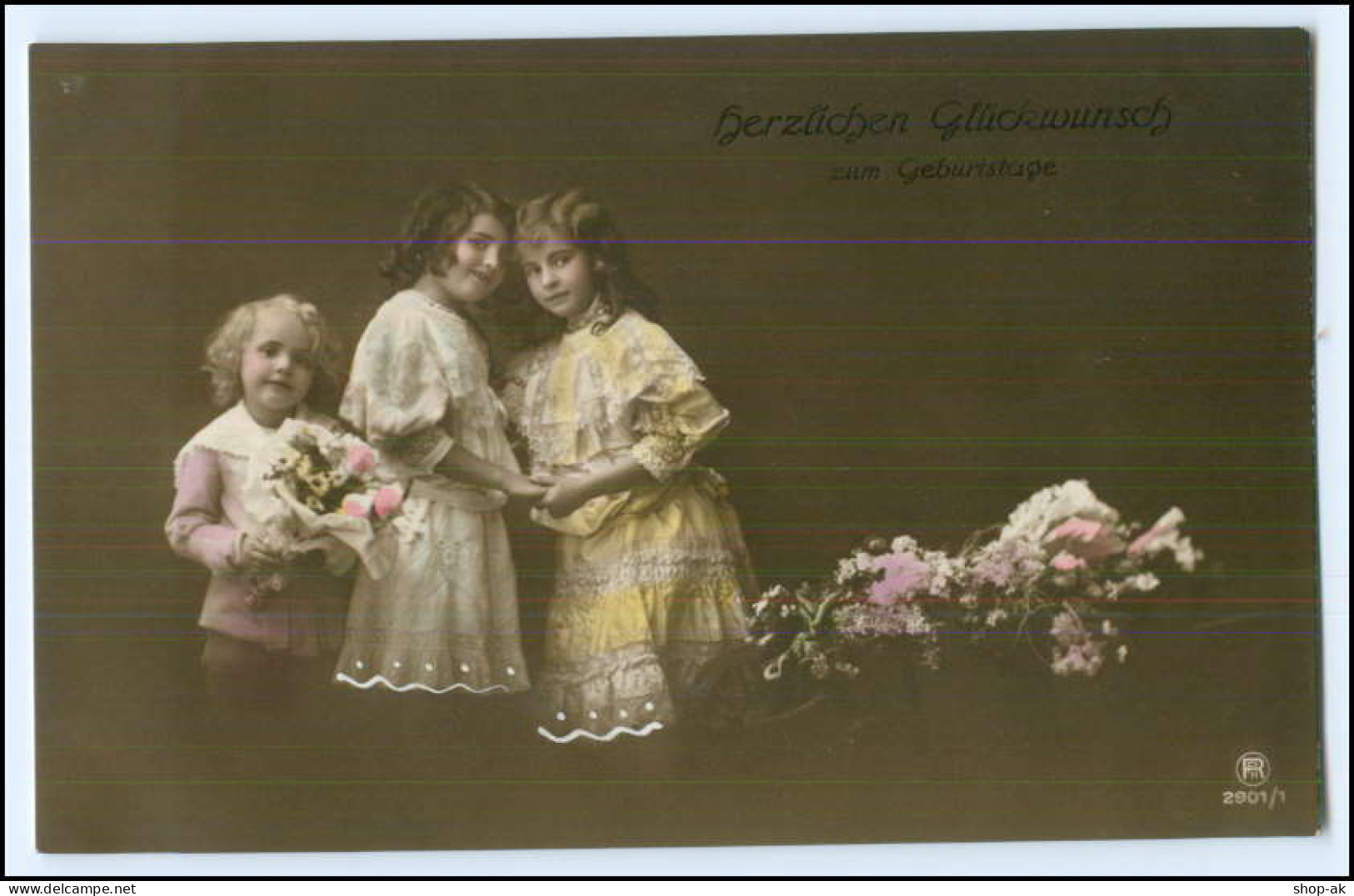 Y1704/ Glückwunsch Zum Geburtstag Mädchen Mit Blumenstrauß 1913 Foto AK - Birthday