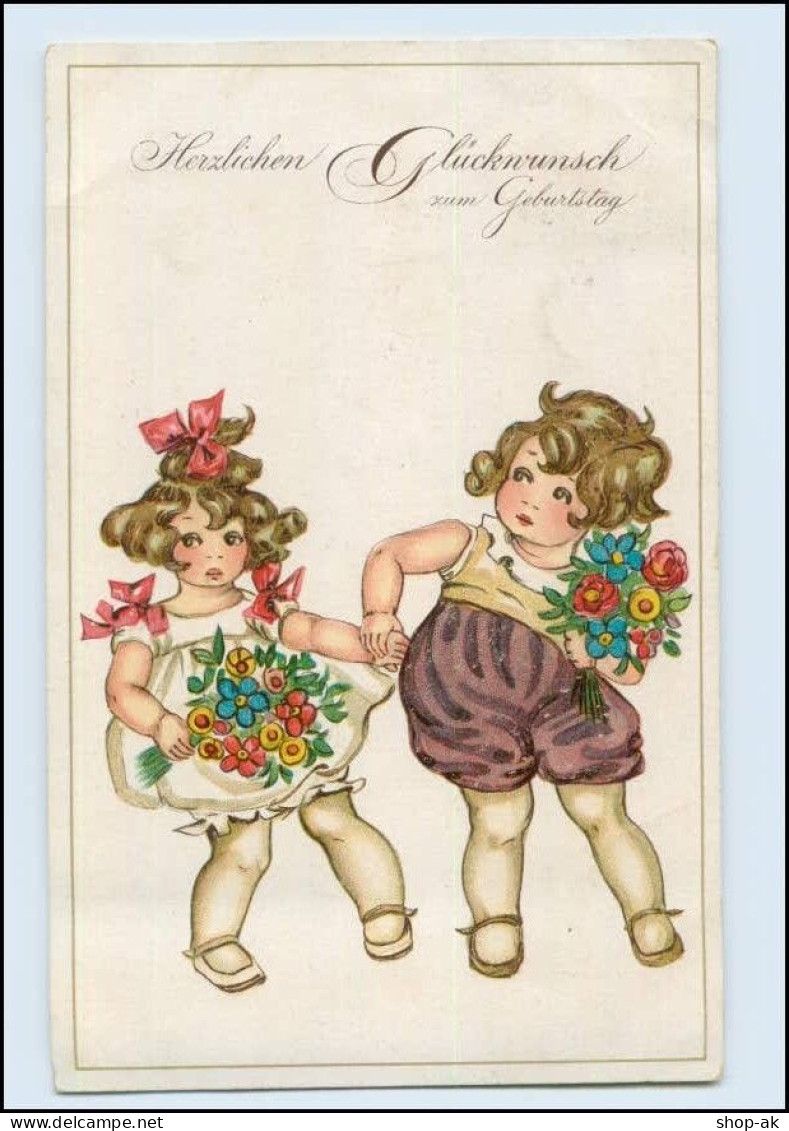 W8U90/ Geburtstag Mädchen Mit Blumen Litho AK 1923 - Birthday