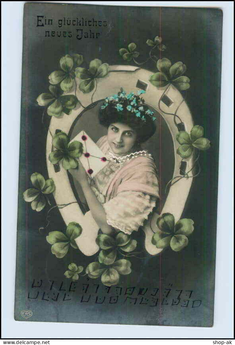 W8U23/ Neujahr Frau Mit Hufeisen Foto AK 1909 - Anno Nuovo