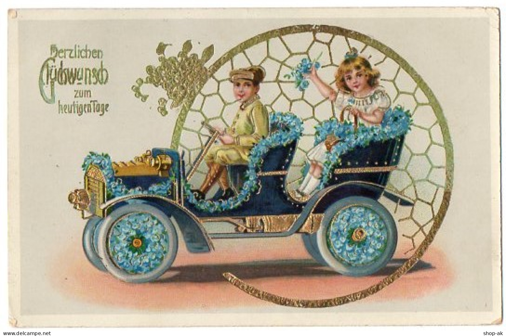 W8U62/ Geburtstag Litho Glanz AK Kinder Fahren Auto 1913 - Cumpleaños