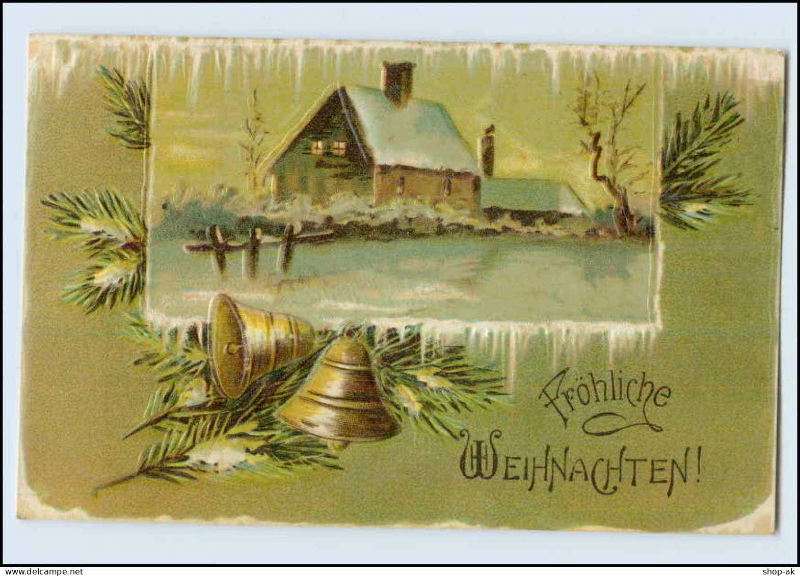 W8U02/ Weihnachten Haus Glocken 1906 Litho Prägedruck AK - Autres & Non Classés