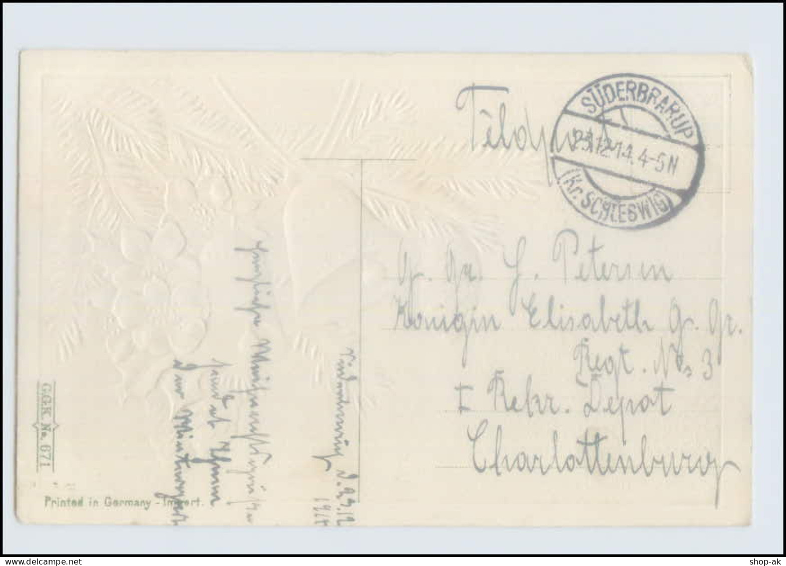 W8K79/ Weihnachten Tannenzapfen Glocken Litho Präge AK 1914 - Other & Unclassified