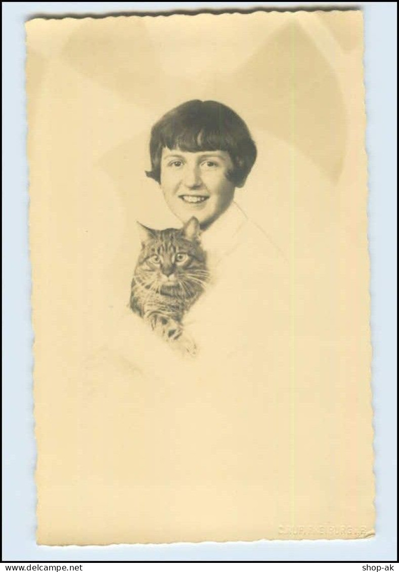 W8G10/ Mädchen Und Katze Fotomontage Foto AK 1929 - Fotografia