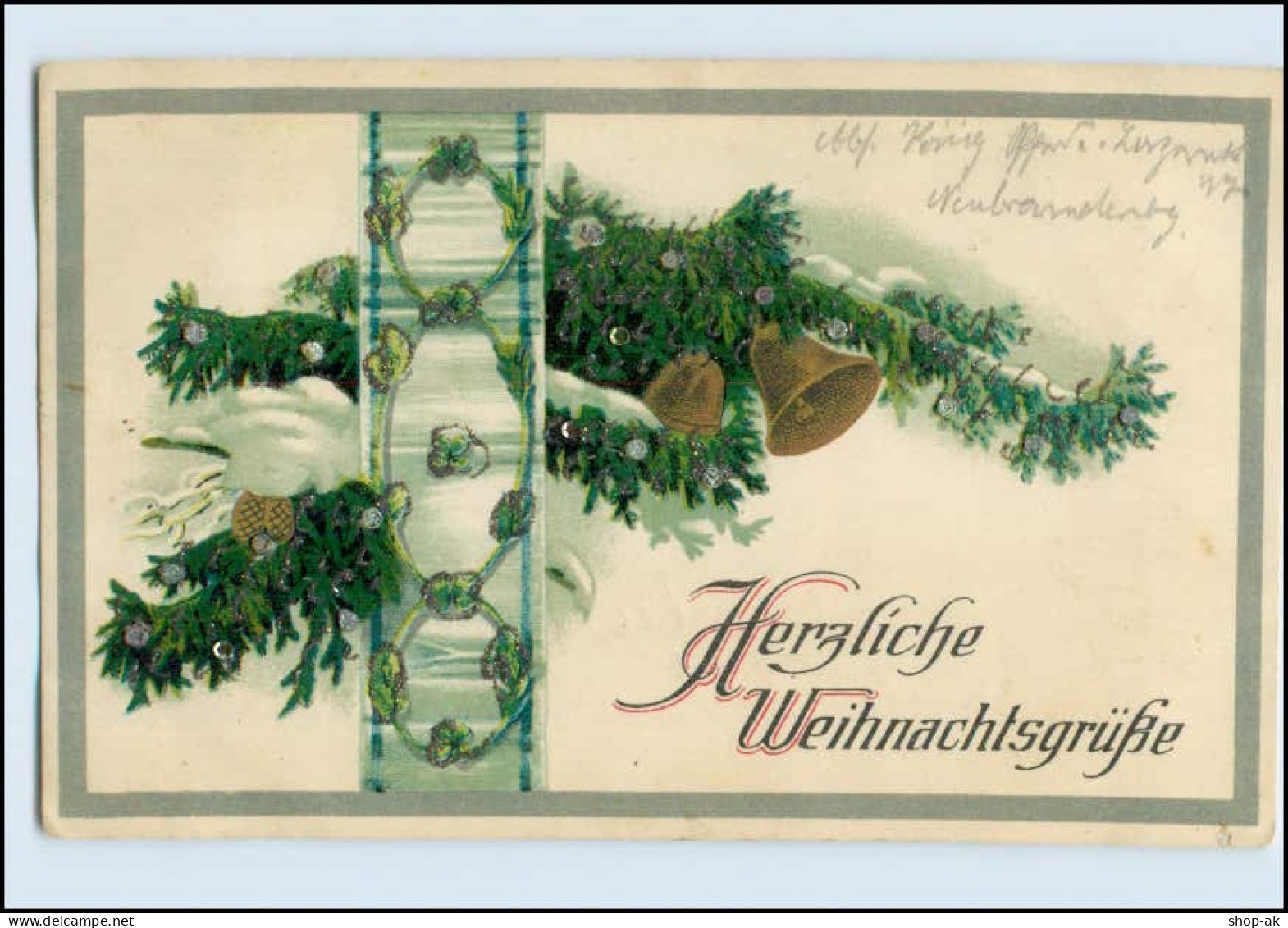 W8D90/ Weihnachten Litho AK Mit Glimmer 1918 Glocken - Autres & Non Classés